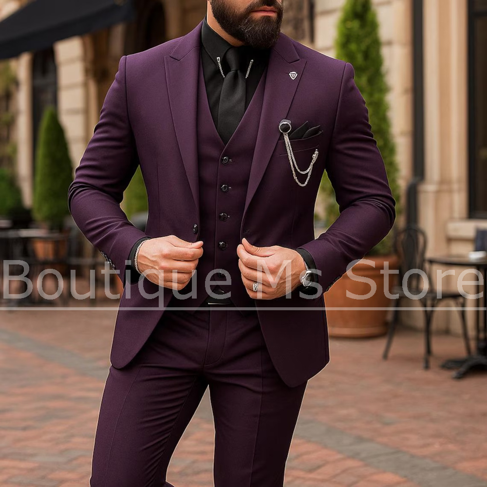 Men Formal Party Wear Outfit - Erkek 3 Parça Takım Elbise Tek