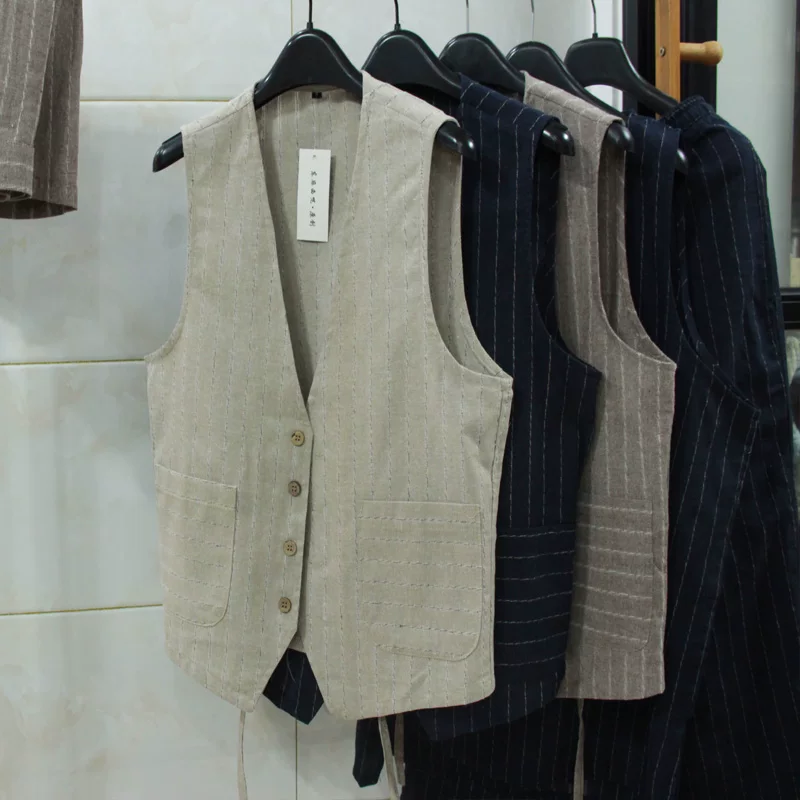 Men Formal Wear For Summer - İngiliz Tarzı Keten Yelek Erkekler İçin