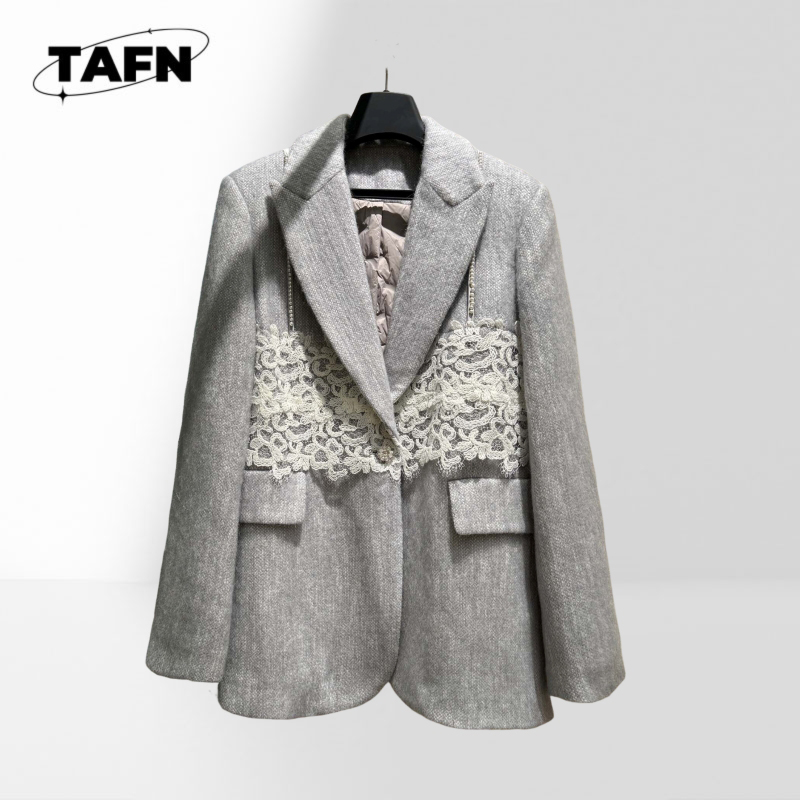 Wool Suit Jacket - Kadın Klasik Ekose Blazer Şık Takım