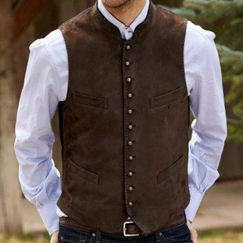 Men'S Used Formal Wear - Erkekler Yelek Kahve Süet Kadife Tek
