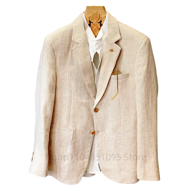Men Formal Wear For Summer - Bej Erkek Takım Elbise Keten Blazer