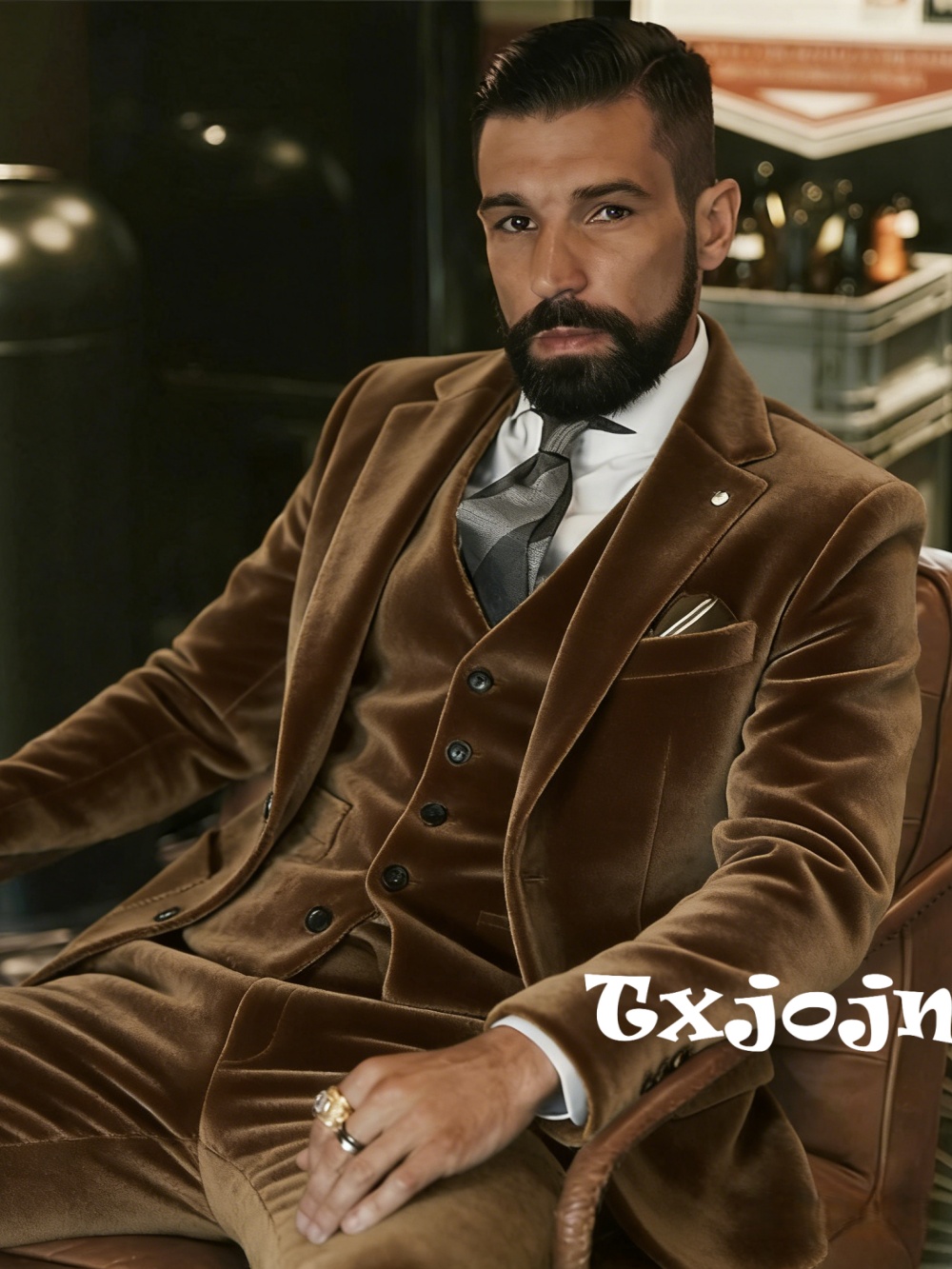 Men Formal Party Wear Outfit - Erkek Kadife Takım Elbise 3 Parça