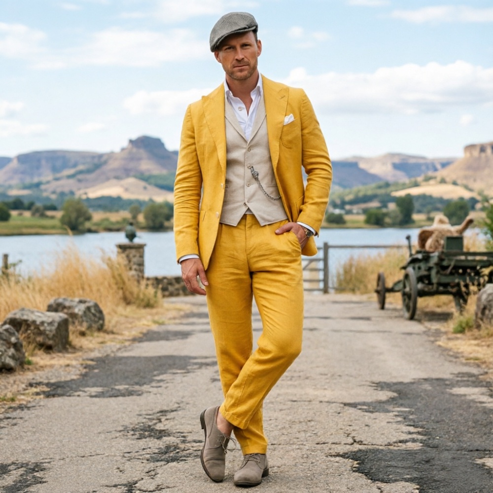 Adaçayı Yeşili Keten Erkek 3 P - Men Formal Party Wear Outfit incelemesi ve fiyatı