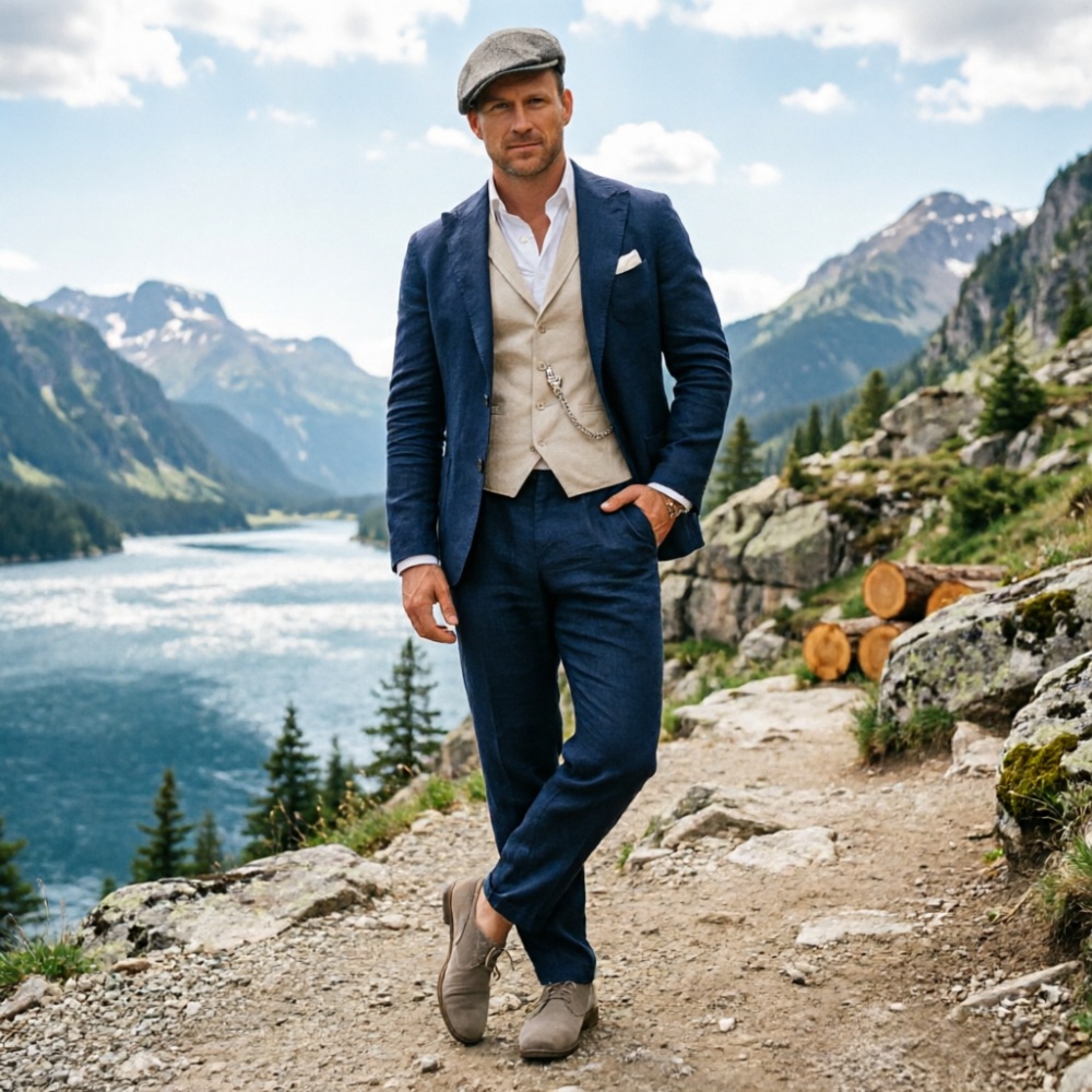 Adaçayı Yeşili Keten Erkek 3 P - Men Formal Party Wear Outfit incelemesi ve fiyatı