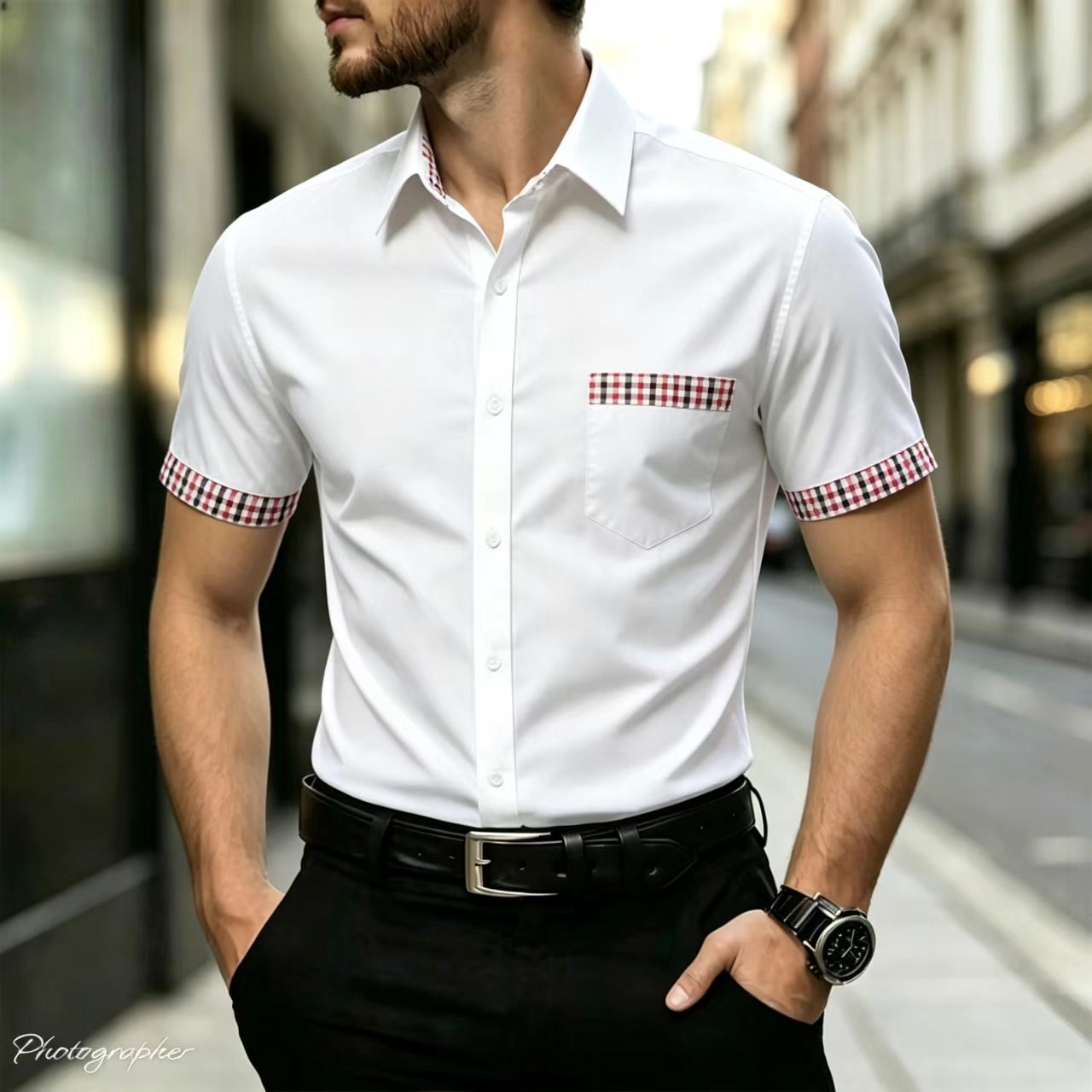 Ekose kenarlı yakalı, dar kesi - Men Formal Office Wear Shirts incelemesi ve fiyatı