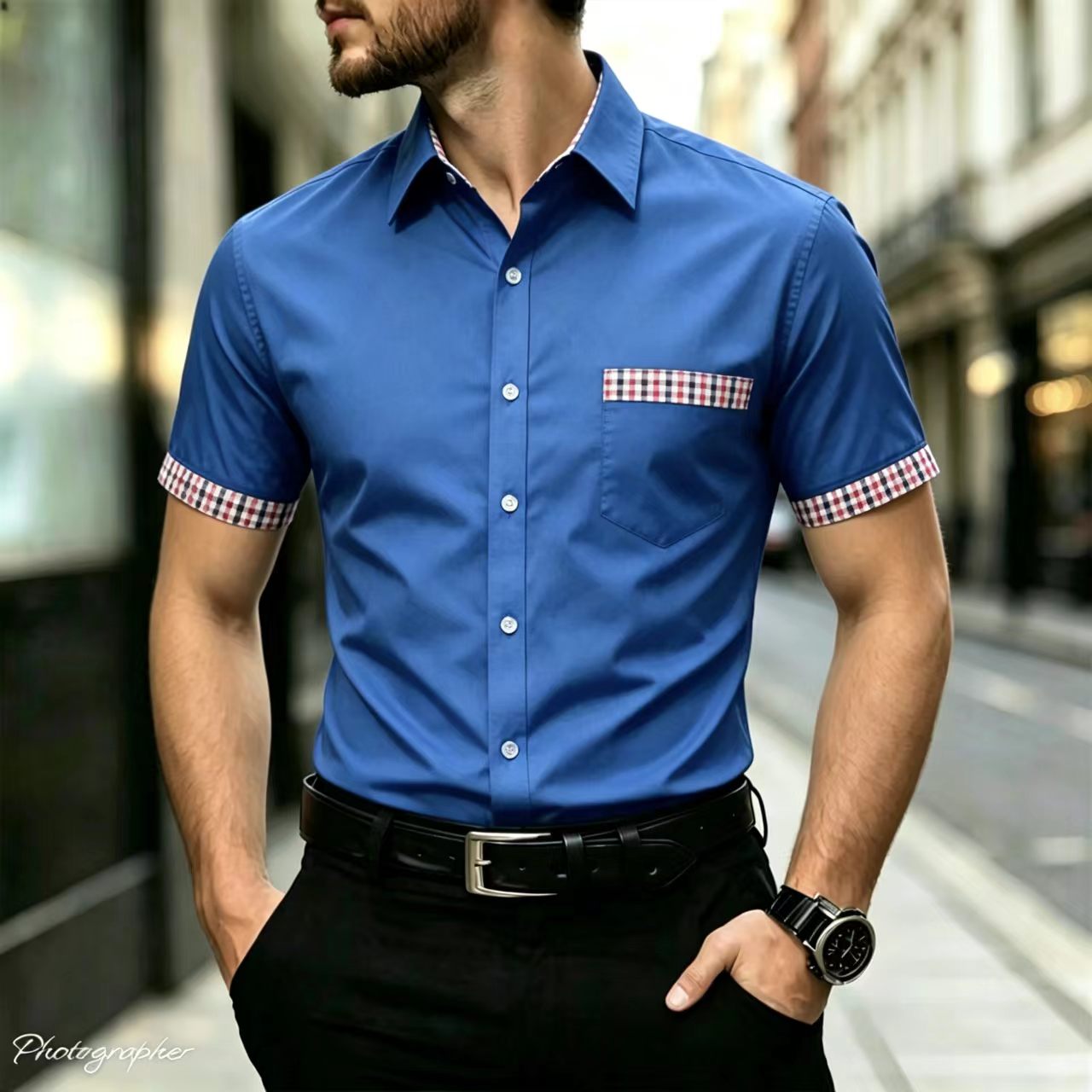 Ekose kenarlı yakalı, dar kesi - Men Formal Office Wear Shirts incelemesi ve fiyatı