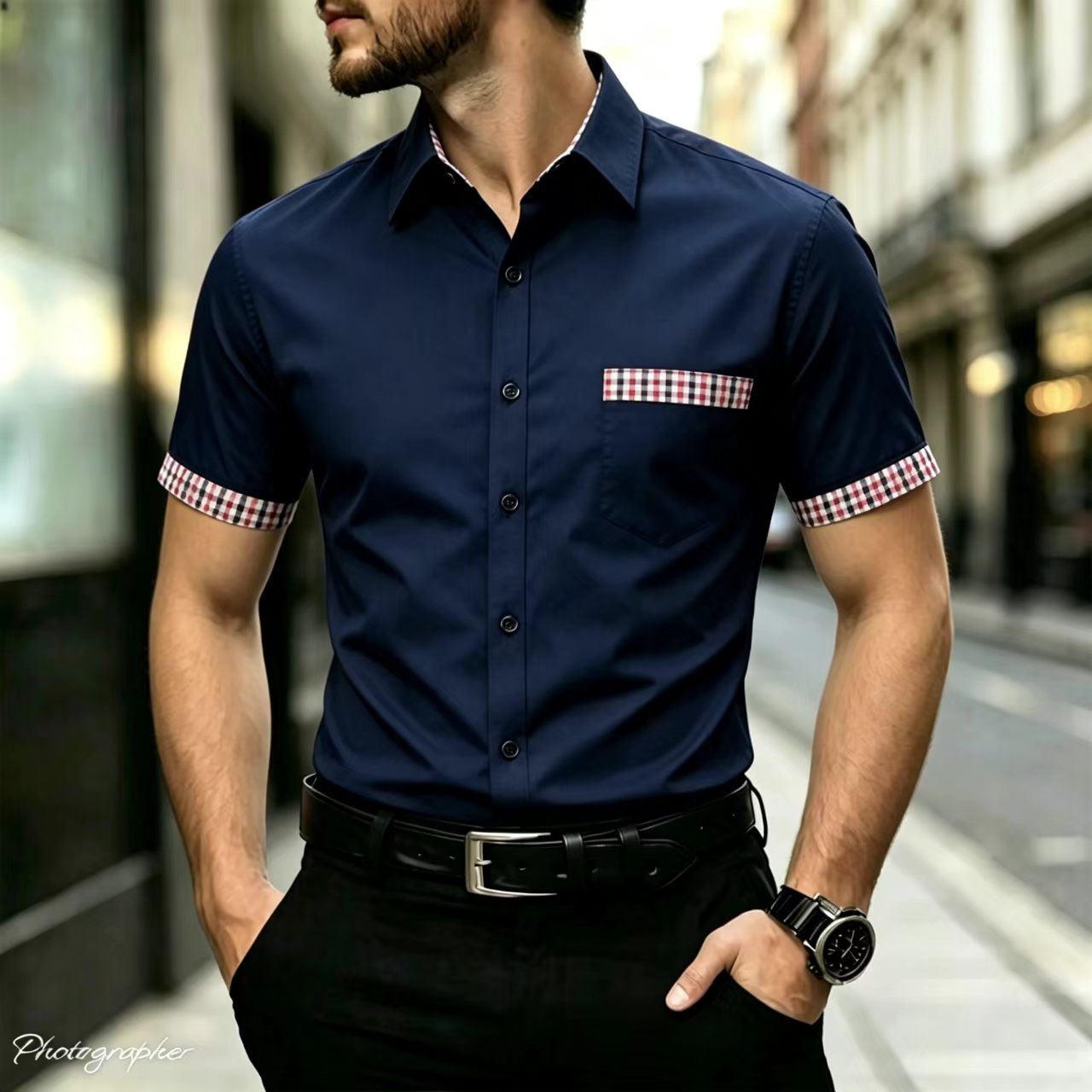 Ekose kenarlı yakalı, dar kesi - Men Formal Office Wear Shirts incelemesi ve fiyatı