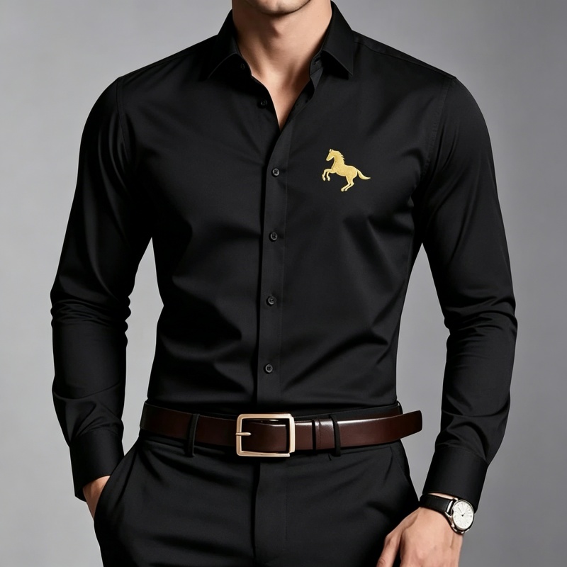 Zarif Altın At Logolu Baskılı  - Men Formal Office Wear Shirts incelemesi ve fiyatı